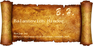 Balassovich Hiador névjegykártya